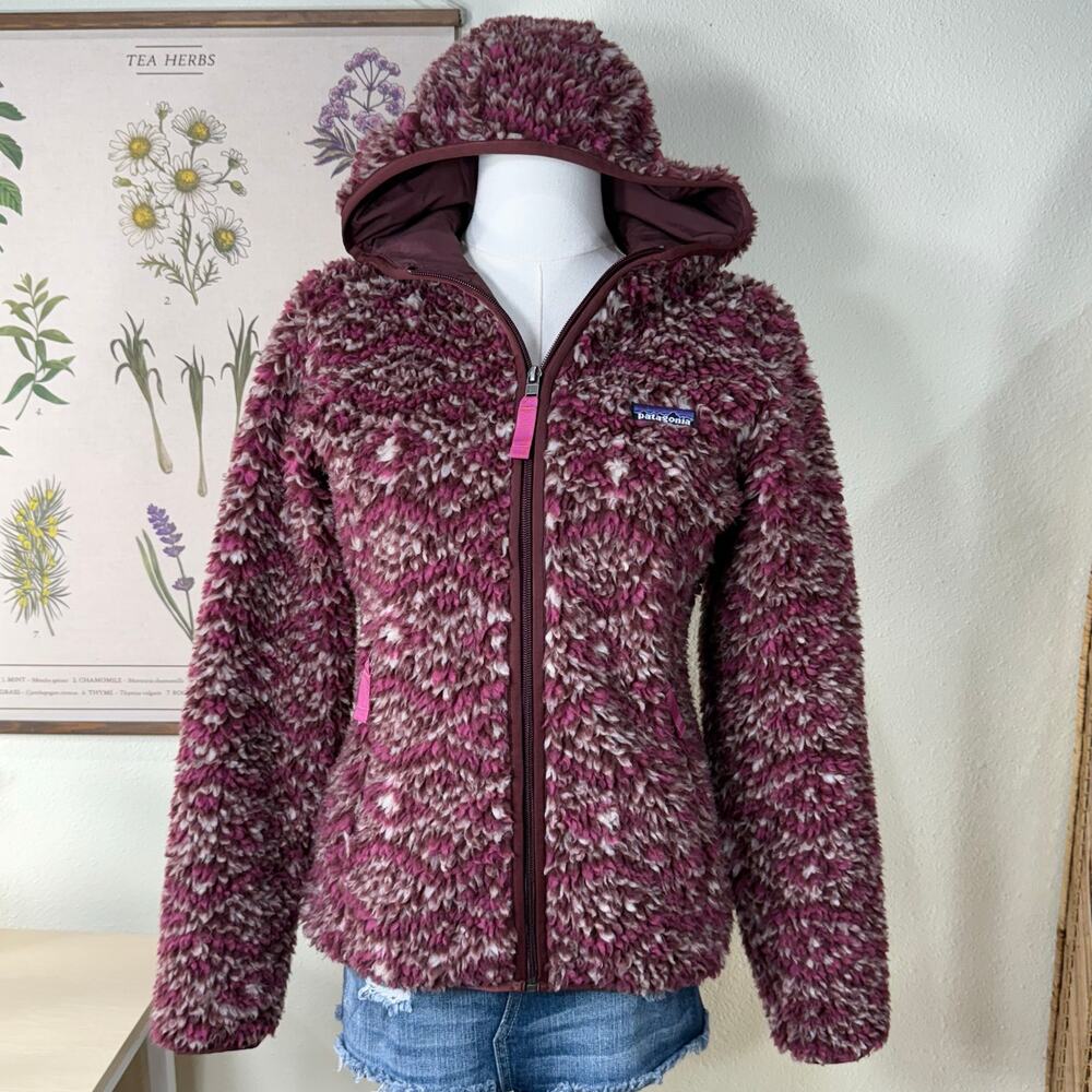 Patagonia Retro X Purple Pink Diamond Deep Pile Fleece Cardigan Hooded Jacket XS
